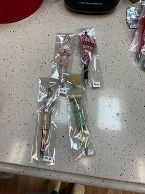 Set of 4 Glittery Decorative Pens - Pink, Gold, Green, Black Accents